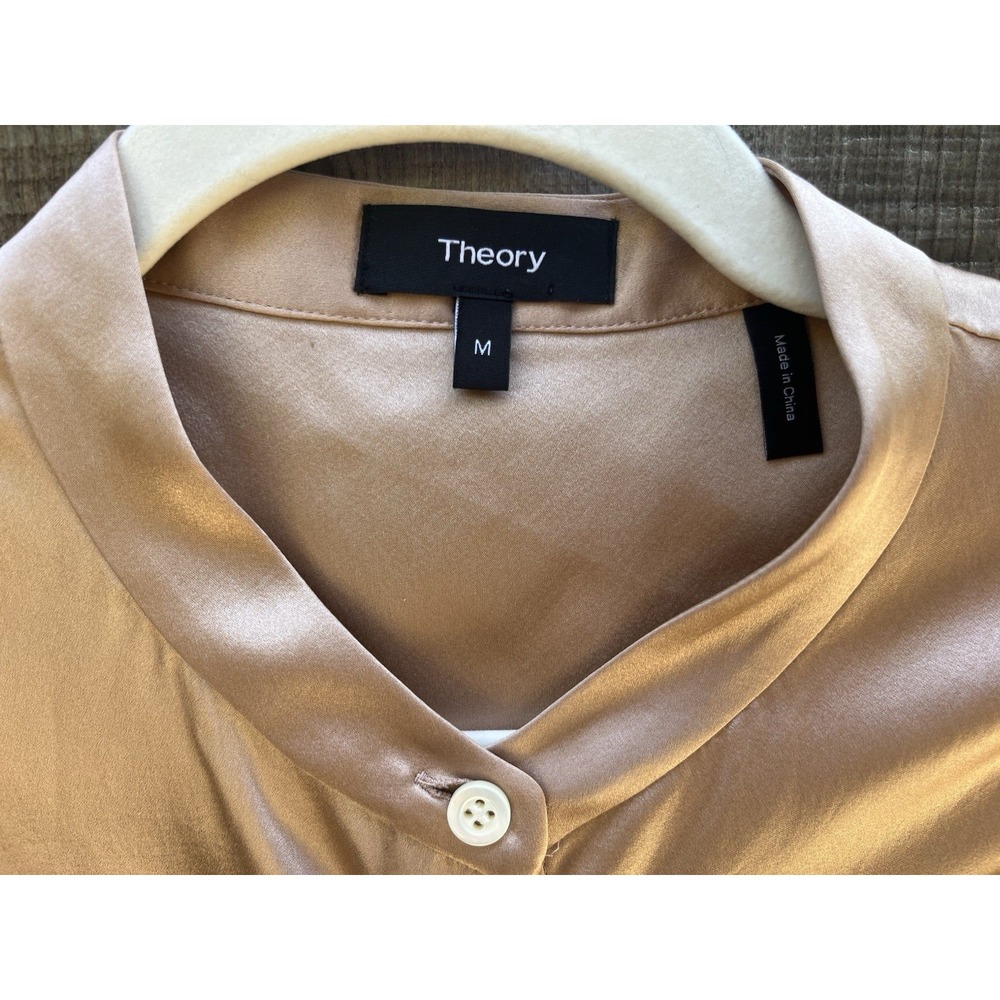 Theory Silk Top Champagne Ruched Stretch Women Sleeveless Button - Picture 5 of 7